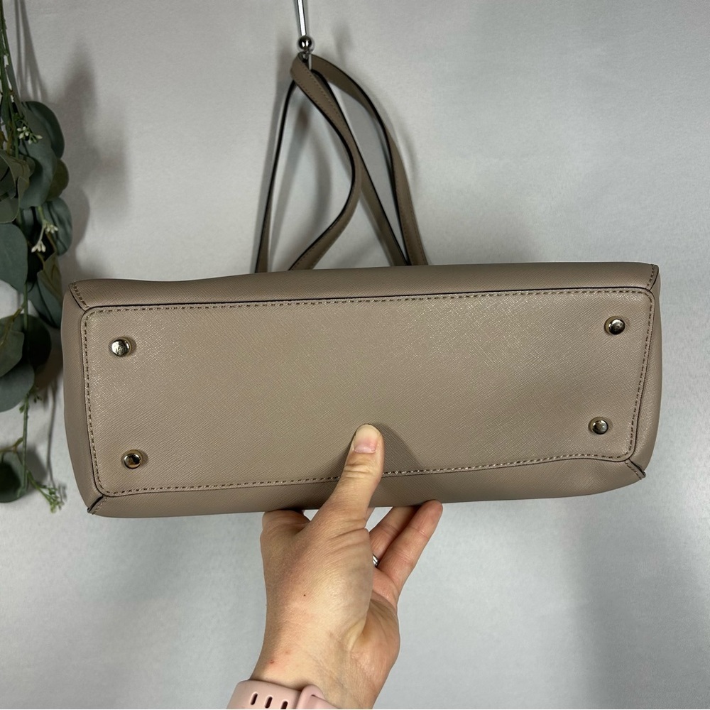 Kate Spade | Leather Shoulder Bag Purse Beige Brown White Minimalist Handbag - Picture 8 of 16